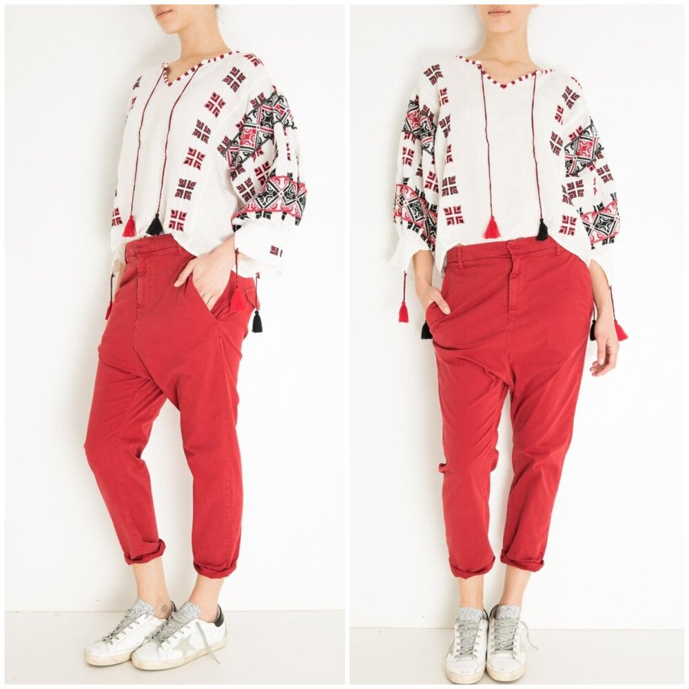 Nili Lotan Paris Dropped Crotch Pants in Red size 4 Slouchy Harem Minimalist - Picture 2 of 14